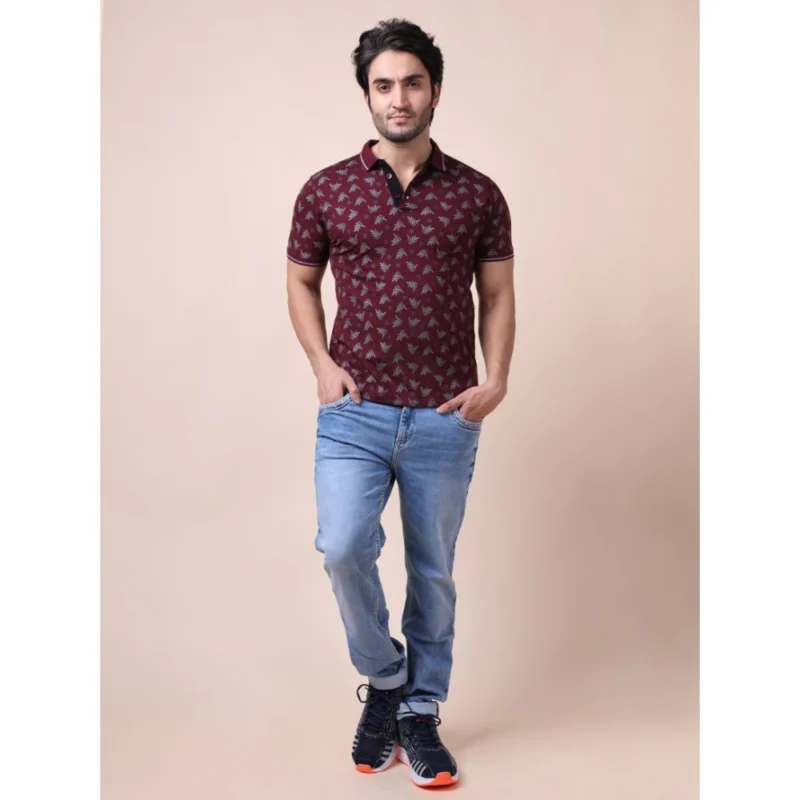 Generic Men's Casual Cotton Printed Polo Neck Half Sleeve T-Shirt (Plum) - Image 7