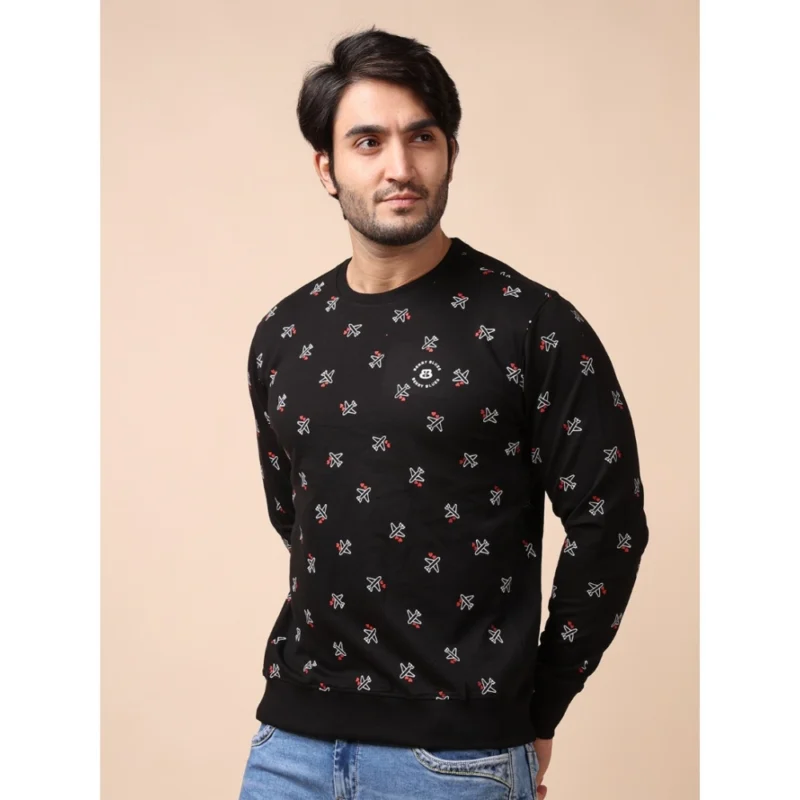Generic Men's Casual Cotton Printed Round Neck Full Sleeve Sweat Shirt (Black) - Image 3