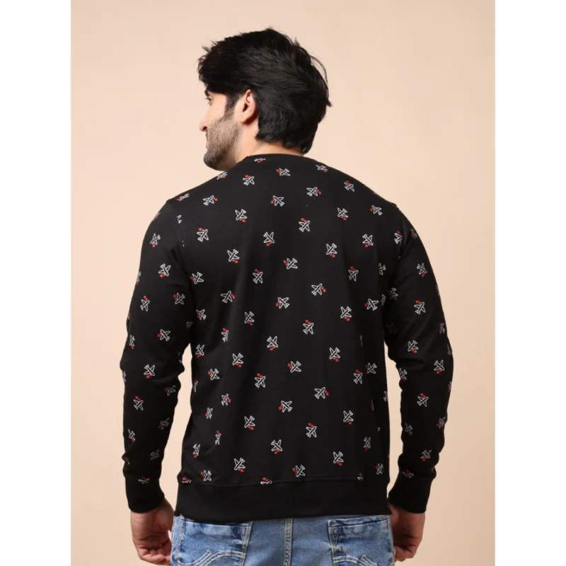 Generic Men's Casual Cotton Printed Round Neck Full Sleeve Sweat Shirt (Black) - Image 2
