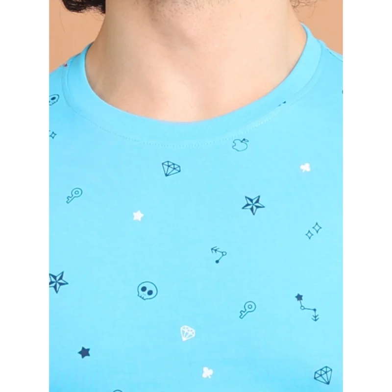 Generic Men's Casual Cotton Printed Round Neck Half Sleeve T-Shirt (Skyblue) - Image 6