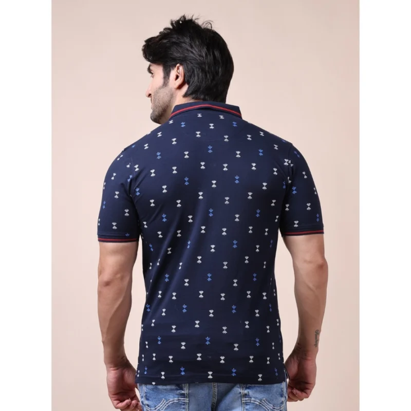 Generic Men's Casual Cotton Printed Polo Neck Half Sleeve T-Shirt (Navy) - Image 2