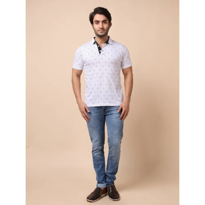 Generic Men's Casual Cotton Printed Polo Neck Half Sleeve T-Shirt (White) - Image 7