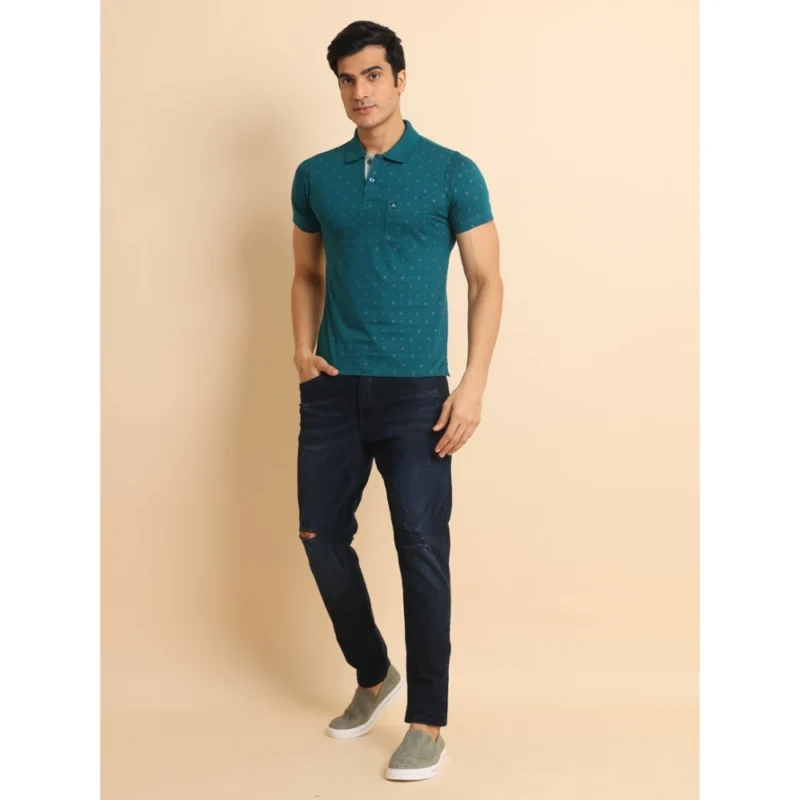 Generic Men's Casual Cotton Printed Polo Neck Half Sleeve T-Shirt (Green) - Image 7