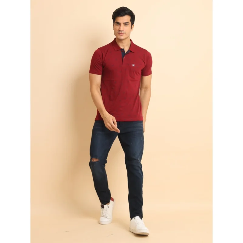 Generic Men's Casual Cotton Printed Polo Neck Half Sleeve T-Shirt (Red) - Image 7