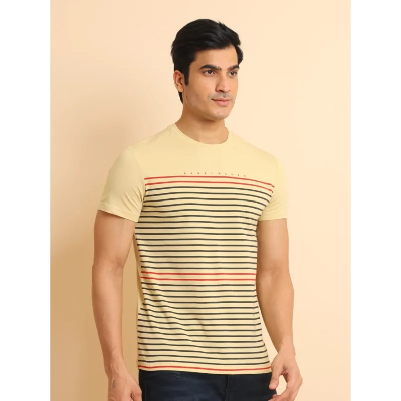Generic Men's Casual Cotton Printed Round Neck Half Sleeve T-Shirt (Beige) - Image 3