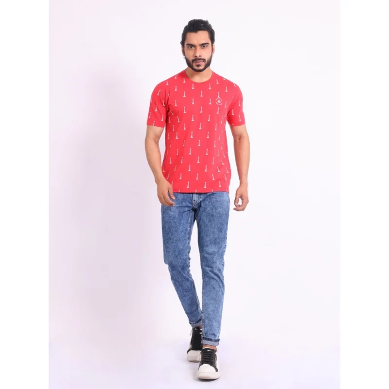 Generic Men's Casual Cotton Printed Round Neck Half Sleeve T-Shirt (Red) - Image 7