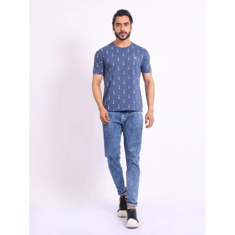 Generic Men's Casual Cotton Printed Round Neck Half Sleeve T-Shirt (Blue) - Image 7