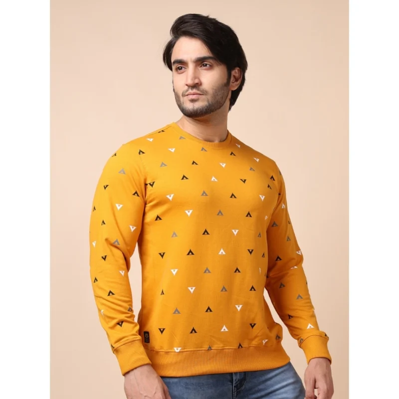 Generic Men's Casual Cotton Printed Round Neck Full Sleeve Sweat Shirt (Mustard) - Image 4