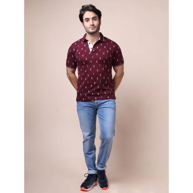 Generic Men's Casual Cotton Printed Polo Neck Half Sleeve T-Shirt (Plum) - Image 7