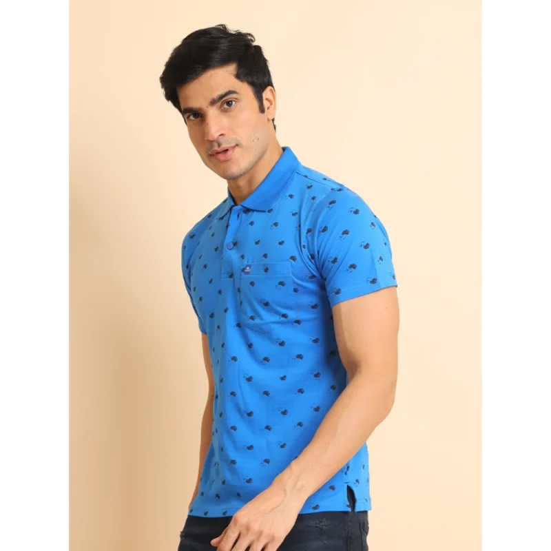 Generic Men's Casual Cotton Printed Polo Neck Half Sleeve T-Shirt (Blue) - Image 4