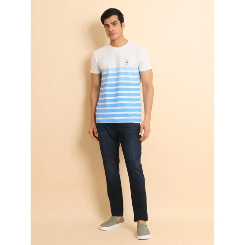 Generic Men's Casual Cotton Printed Round Neck Half Sleeve T-Shirt (Blue) - Image 7