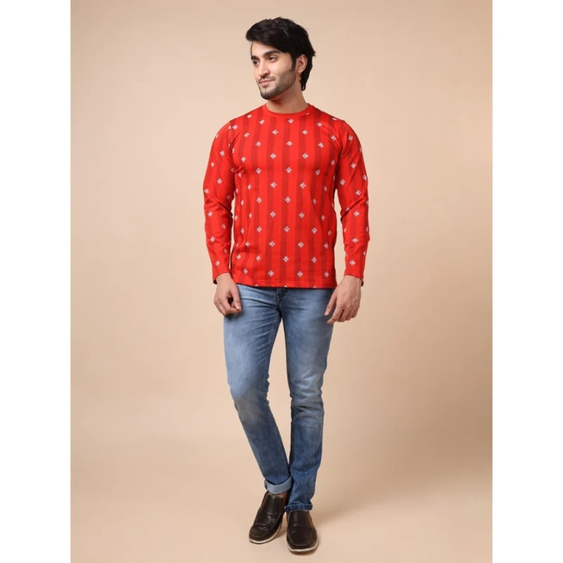 Generic Men's Casual Cotton Printed Round Neck Full Sleeve T-Shirt (Red) - Image 7