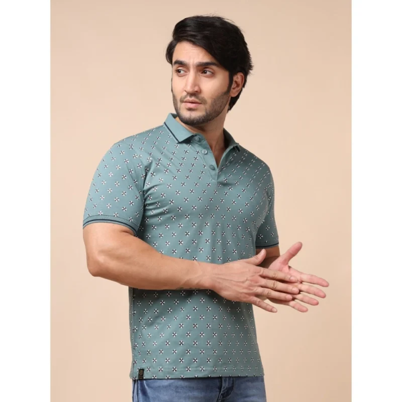 Generic Men's Casual Cotton Printed Polo Neck Half Sleeve T-Shirt (Grey) - Image 4