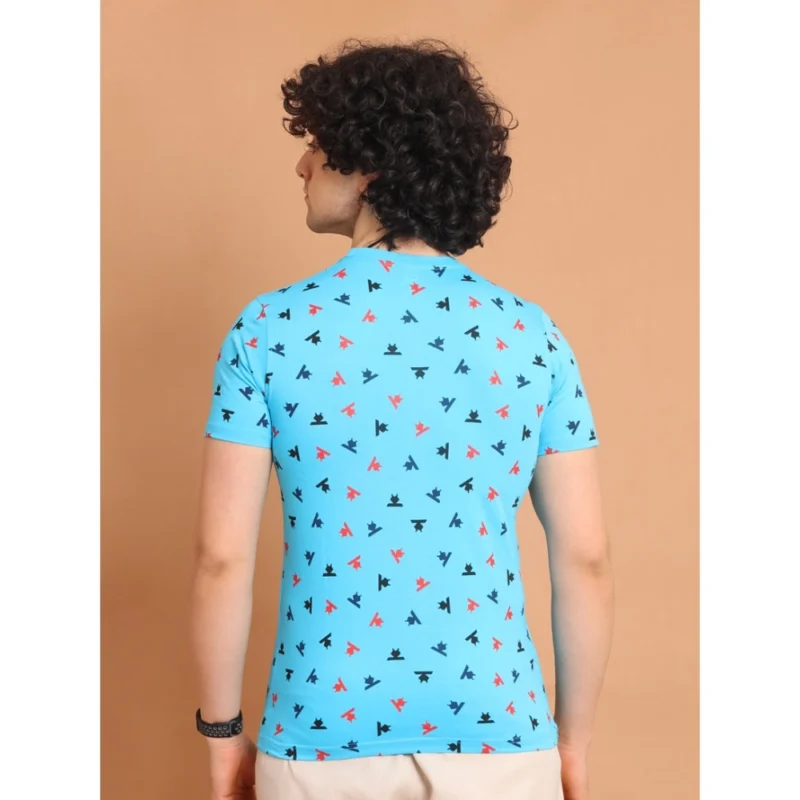 Generic Men's Casual Cotton Printed Round Neck Half Sleeve T-Shirt (Skyblue) - Image 2