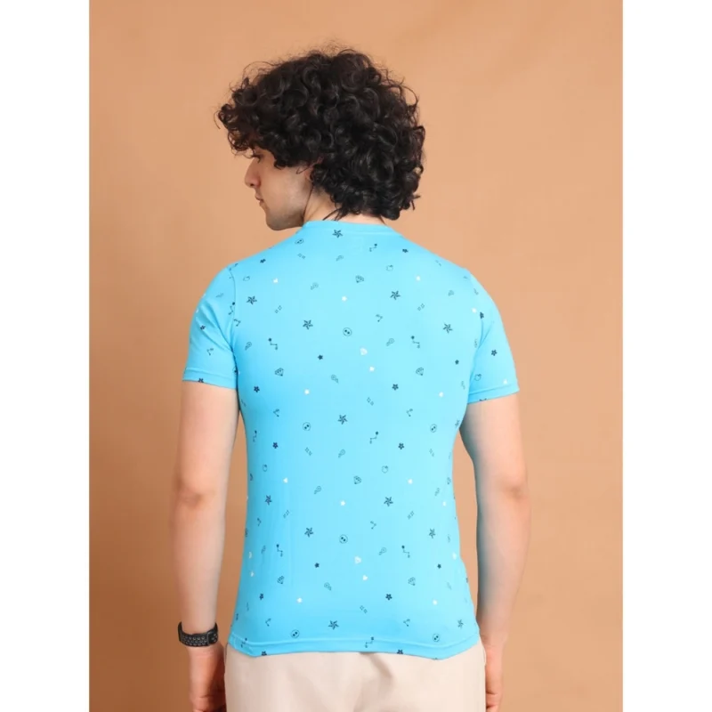 Generic Men's Casual Cotton Printed Round Neck Half Sleeve T-Shirt (Skyblue) - Image 2