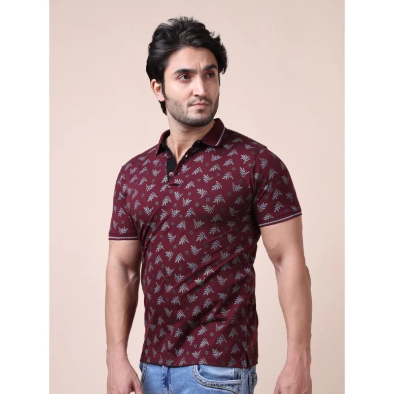 Generic Men's Casual Cotton Printed Polo Neck Half Sleeve T-Shirt (Plum) - Image 3