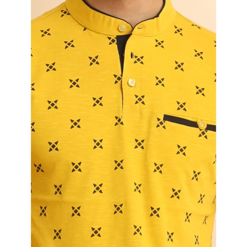 Generic Men's Casual Cotton Printed Mandarin Collar Half Sleeve T-Shirt (Mustard) - Image 6