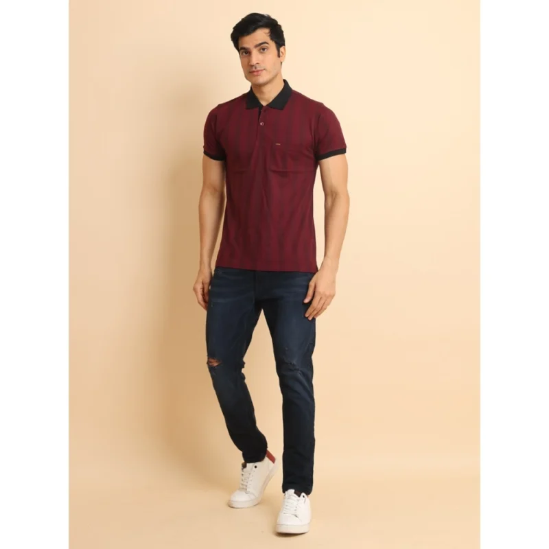 Generic Men's Casual Cotton Printed Polo Neck Half Sleeve T-Shirt (Plum) - Image 7