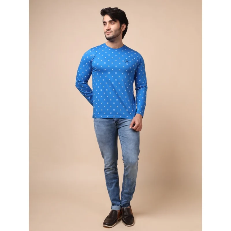 Generic Men's Casual Cotton Printed Round Neck Full Sleeve T-Shirt (Blue) - Image 7