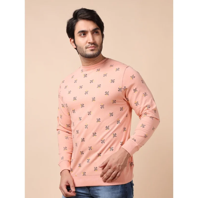 Generic Men's Casual Cotton Printed Round Neck Full Sleeve Sweat Shirt (Peach) - Image 3