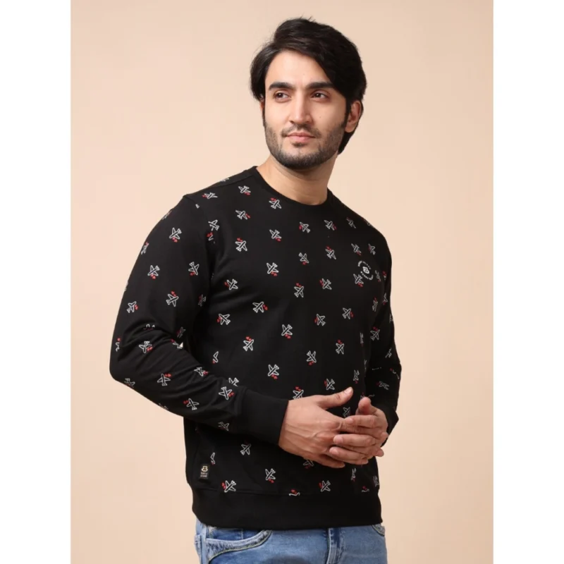 Generic Men's Casual Cotton Printed Round Neck Full Sleeve Sweat Shirt (Black) - Image 4