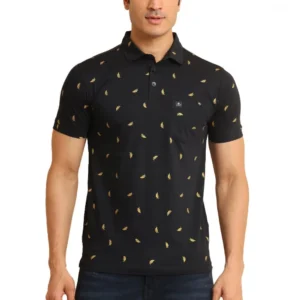 Generic Men's Casual Cotton Printed Polo Neck Half Sleeve T-Shirt (Black)