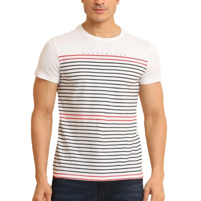 Generic Men's Casual Cotton Printed Round Neck Half Sleeve T-Shirt (White)