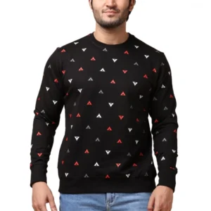 Generic Men's Casual Cotton Printed Round Neck Full Sleeve Sweat Shirt (Black)