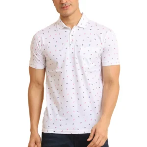 Generic Men's Casual Cotton Printed Polo Neck Half Sleeve T-Shirt (White)