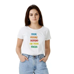 Generic Women's Polyester Solid Printed Round Neck Half Sleeve T-shirt (White)