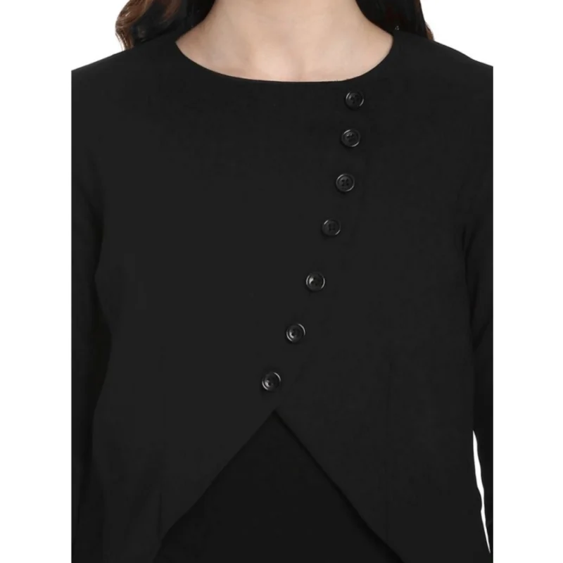 Generic Women's Polyester Diagonal Cut Long Sleeves Blazer (Black) - Image 2