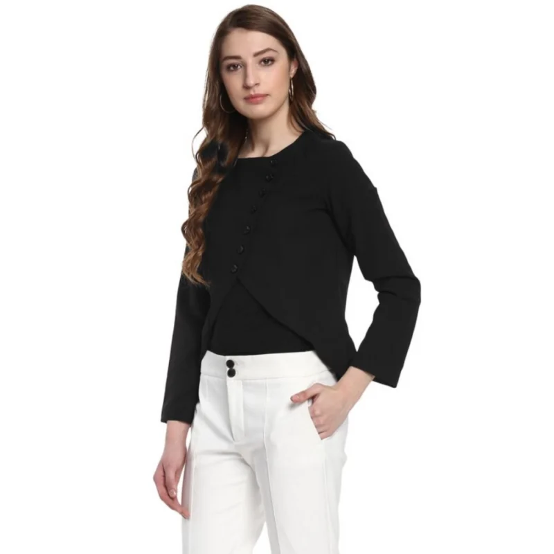 Generic Women's Polyester Diagonal Cut Long Sleeves Blazer (Black) - Image 3