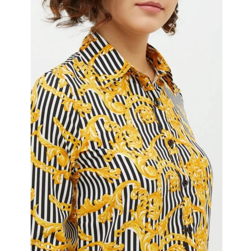 Generic Women's Polyester Printed Roll Up Sleeve Standard Length Shirt (Mustared) - Image 2