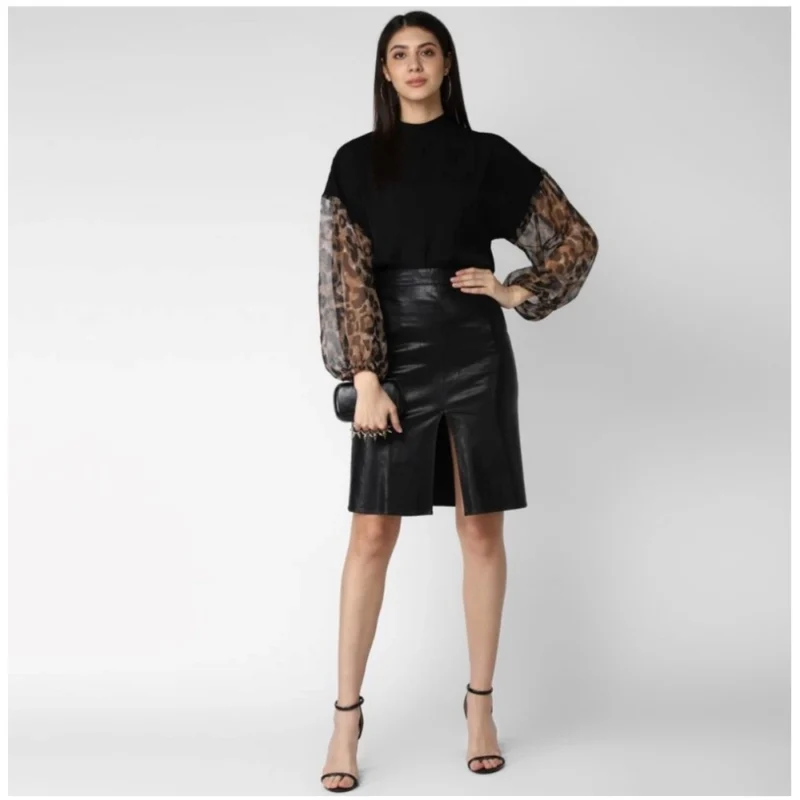 Generic Women's Polyester Animal Print Long Sleeves Top (Black) - Image 6