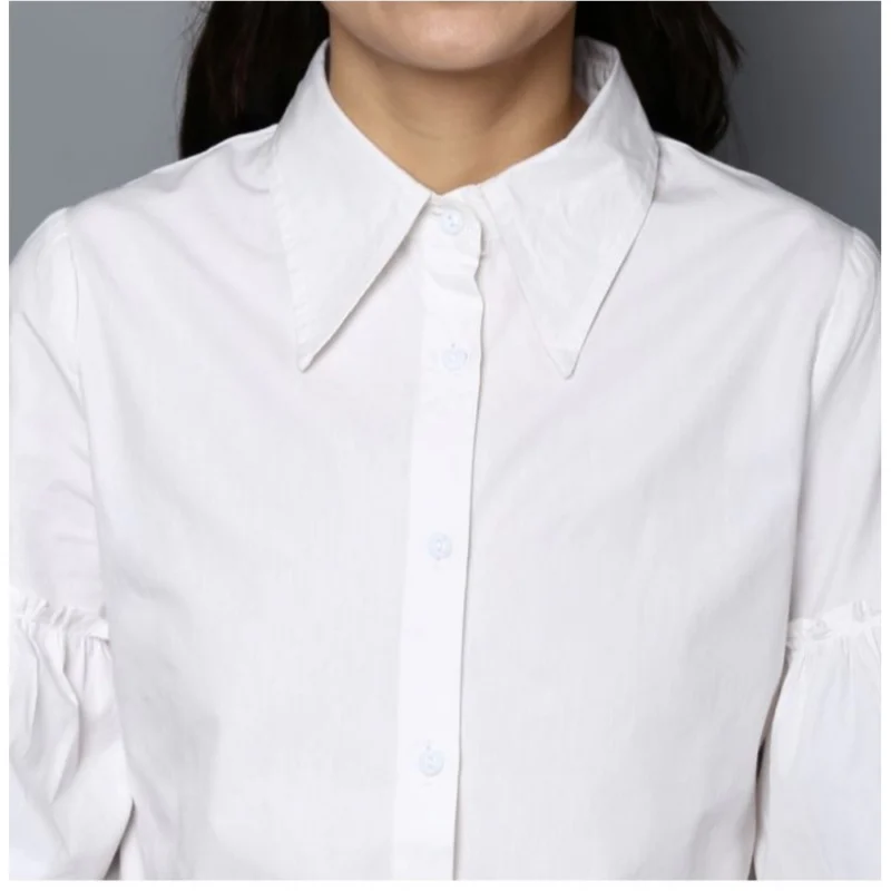 Generic Women's Cotton Solid Bell Sleeve Top (White) - Image 2
