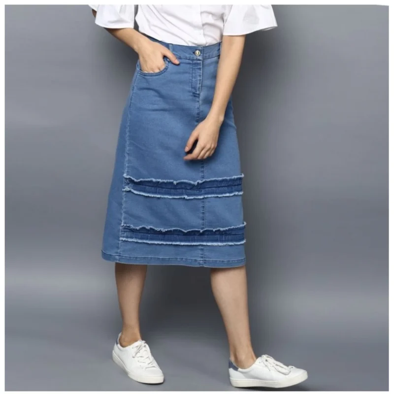 Generic Women's Denim Washed Buttoned Skirt (Blue) - Image 5