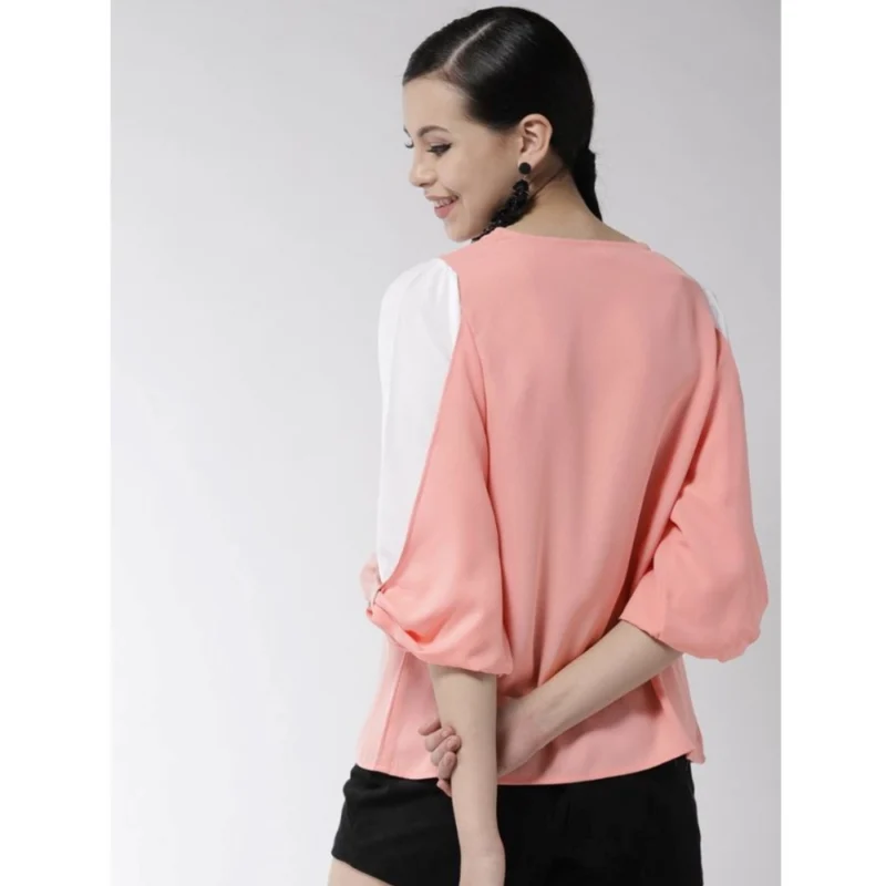 Generic Women's Polyester Colour Block Slit Sleeve Top (Pink) - Image 6