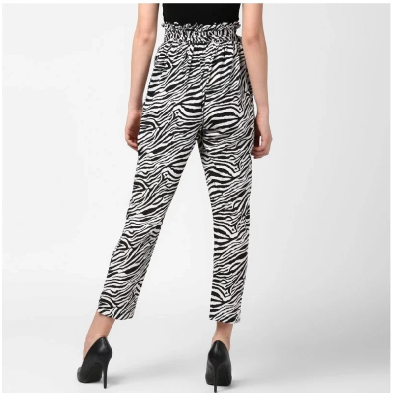 Generic Women's Polyester Animal Print Elasticated Trousers (Black - White) - Image 4