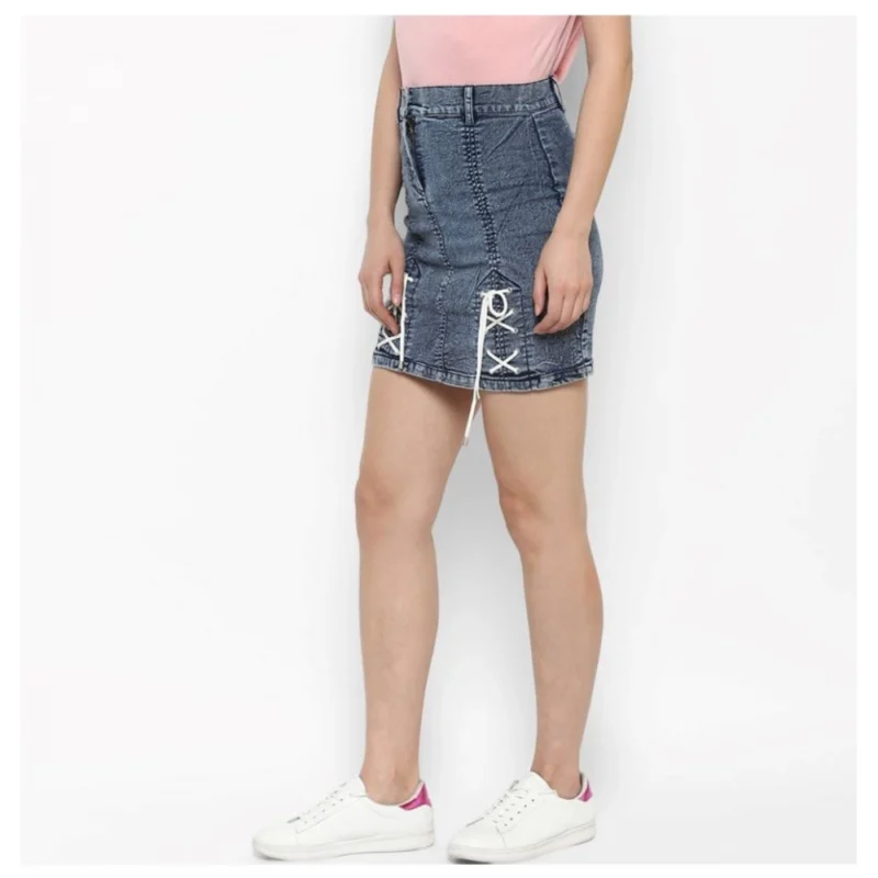 Generic Women's Denim Tie Up Buttoned Skirt (Blue) - Image 3