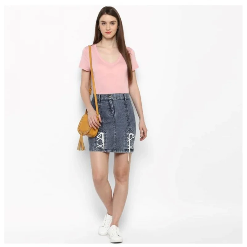 Generic Women's Denim Tie Up Buttoned Skirt (Blue) - Image 6
