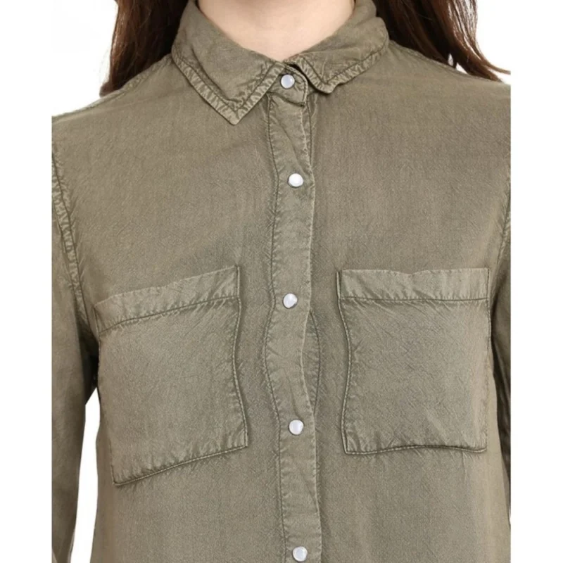 Generic Women's Rayon Solid Long Sleeves Standard Length Shirt (Olive Green) - Image 2