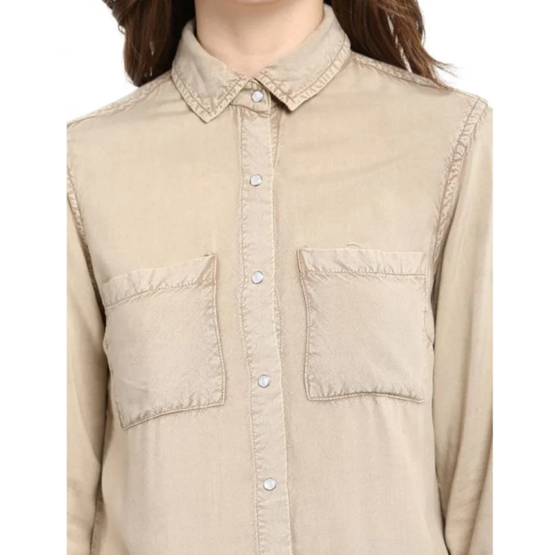 Generic Women's Rayon Solid Long Sleeves Standard Length Shirt (Beige) - Image 2