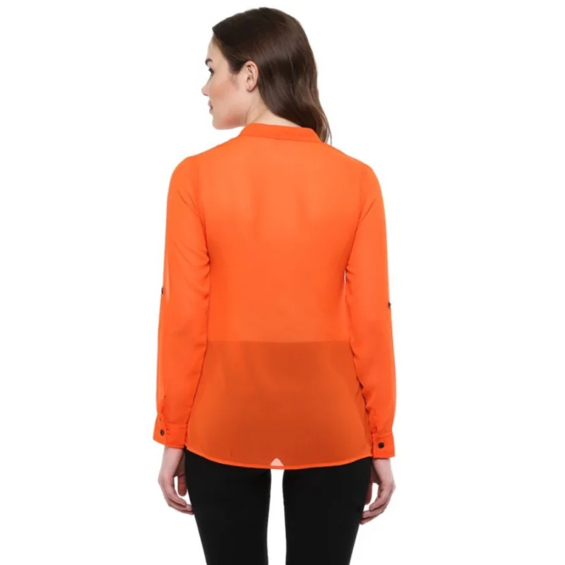 Generic Women's Polyester Solid Long Sleeves Regular Top (Orange) - Image 7