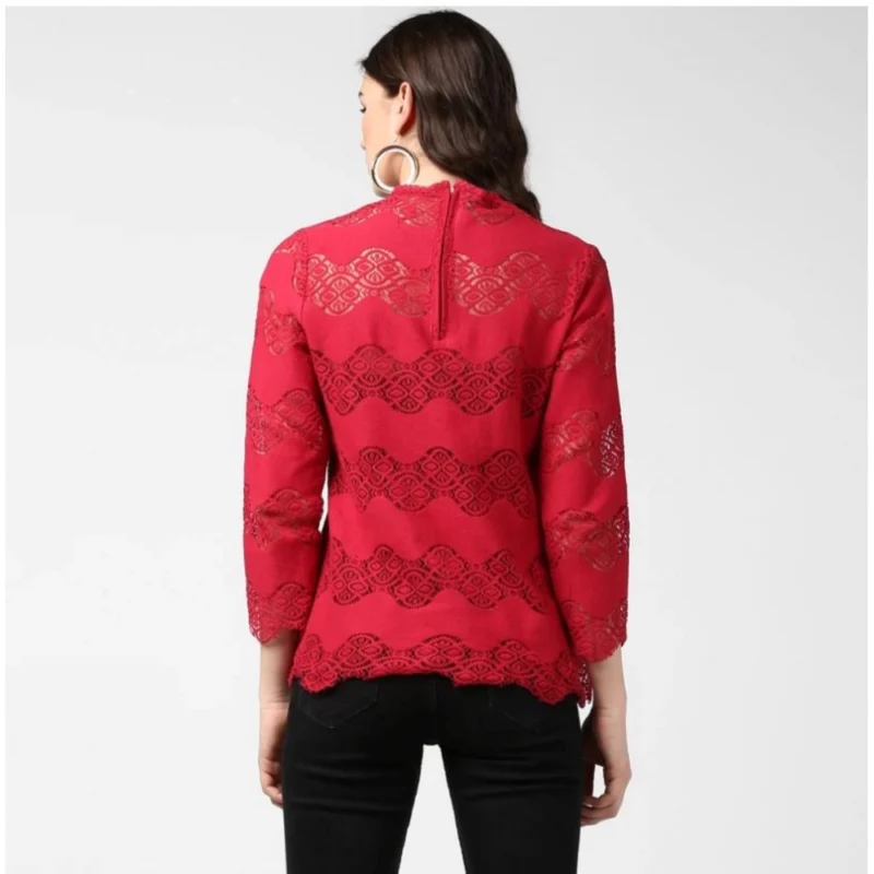 Generic Women's Cotton Self Design Long Sleeves Top (Maroon) - Image 7