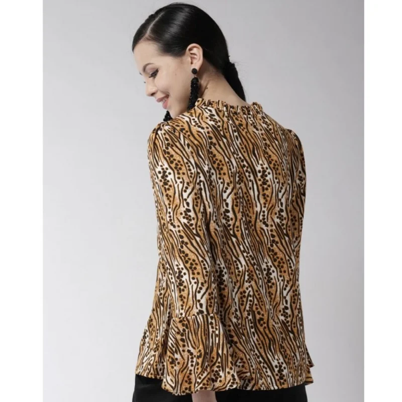 Generic Women's Polyester Printed Bell Sleeve Top (Orange - Black) - Image 6