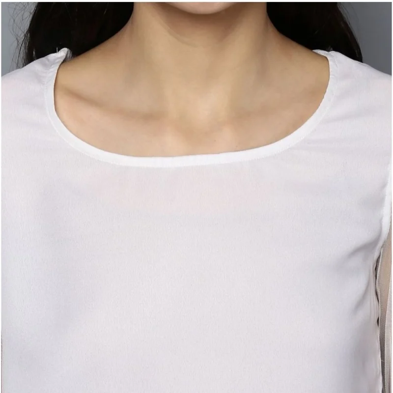Generic Women's Polyester Solid Tier Sleeve Top (White) - Image 2