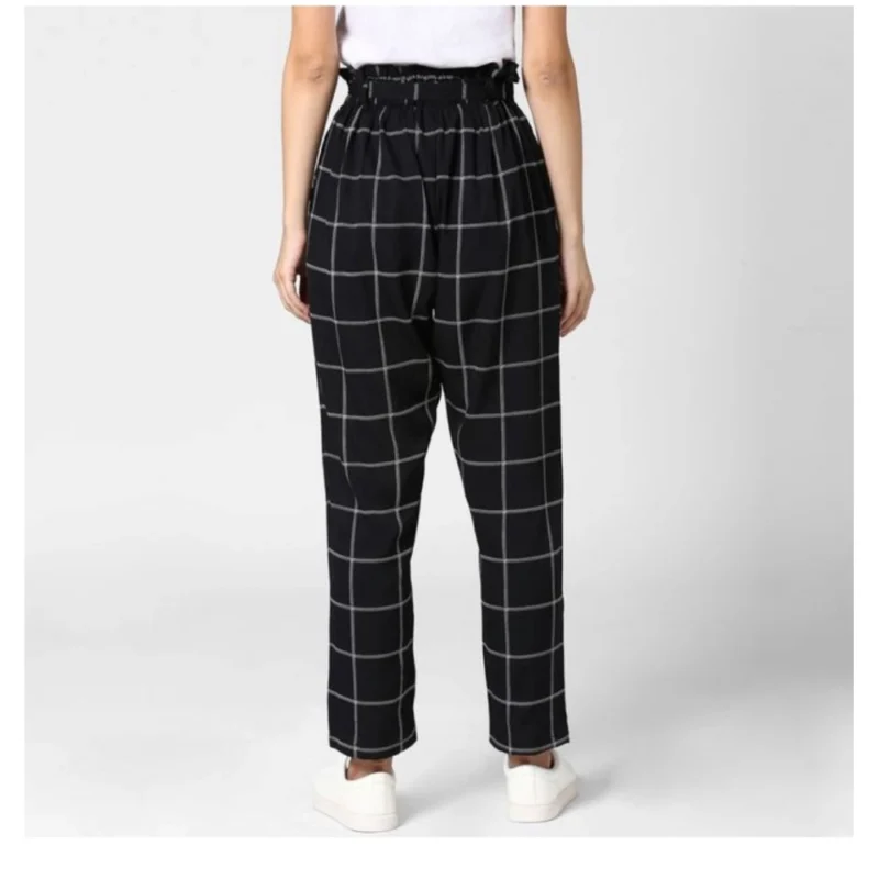 Generic Women's Polyester Checkered Elasticated Trousers (Black - White) - Image 4