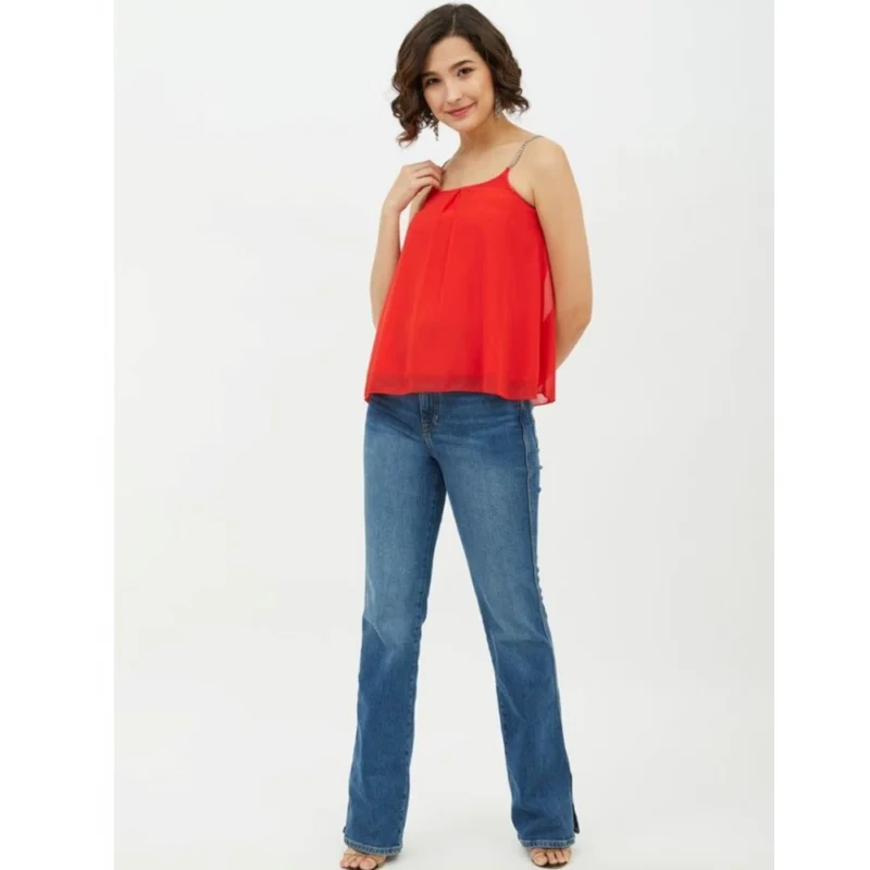 Generic Women's Polyester Embellished Shoulder Straps Top (Red) - Image 3