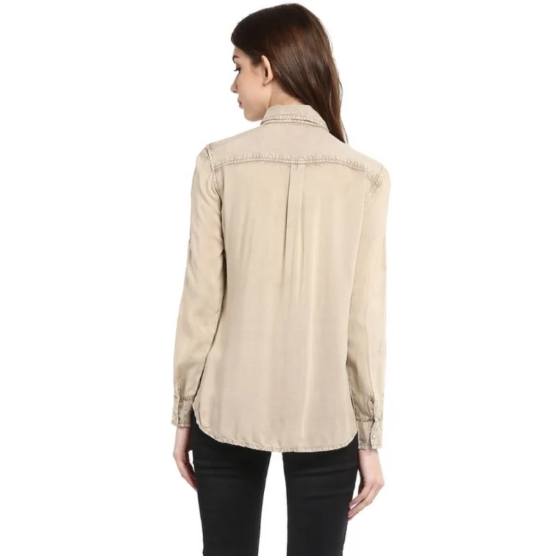 Generic Women's Rayon Solid Long Sleeves Standard Length Shirt (Beige) - Image 6