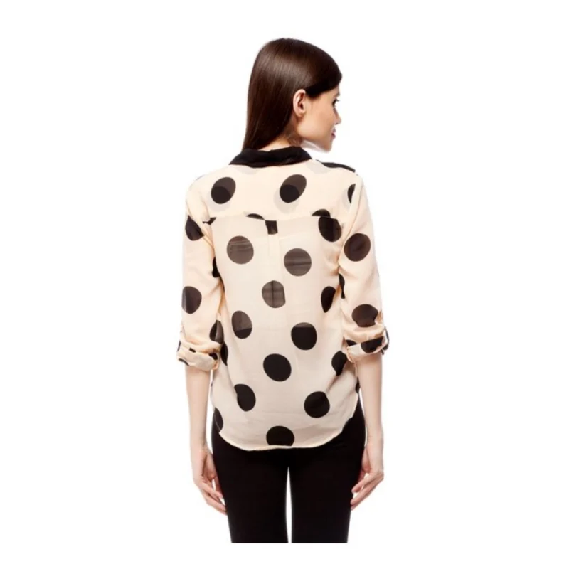 Generic Women's Polyester Polka Roll Up Sleeve Standard Length Shirt (Peach) - Image 6